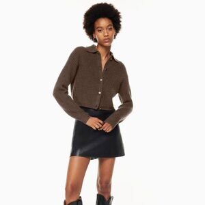 Aritzia Sweater Collared Merino Wool Cardigan - Rich Mocha Brown 2XS
